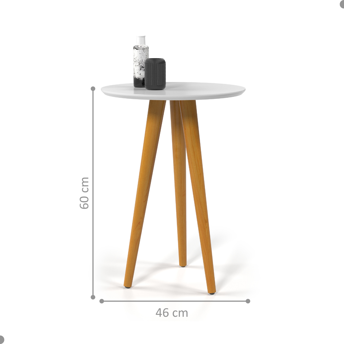 Mesa Lateral Redonda Pés Palito Madeira Branco