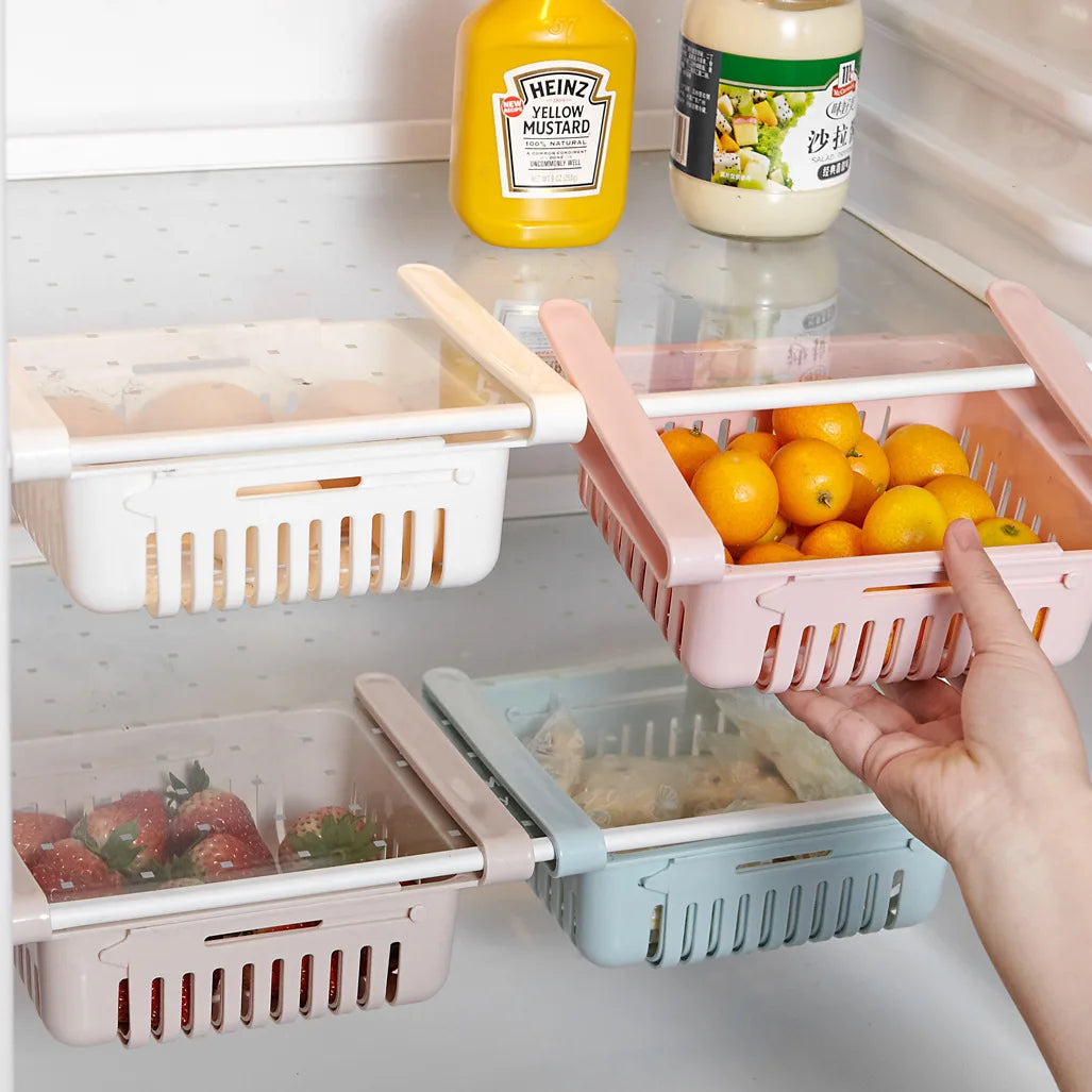 Cesto ajustável para geladeira | Frutas | Alimentos frescos | Suporte universal