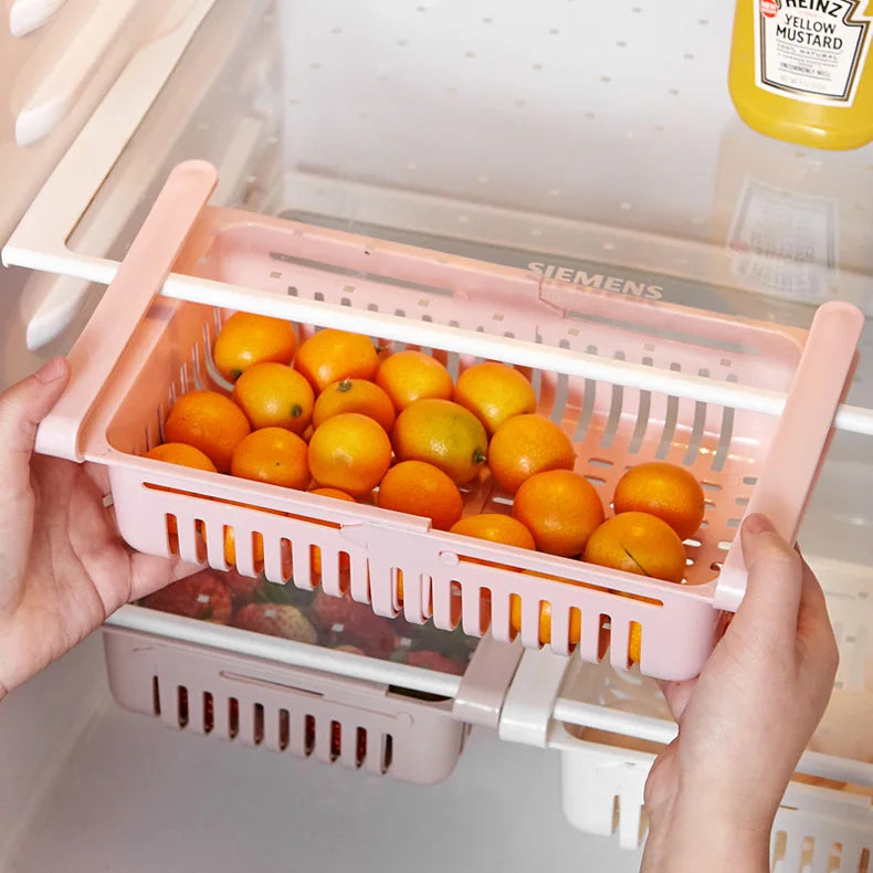 Cesto ajustável para geladeira | Frutas | Alimentos frescos | Suporte universal