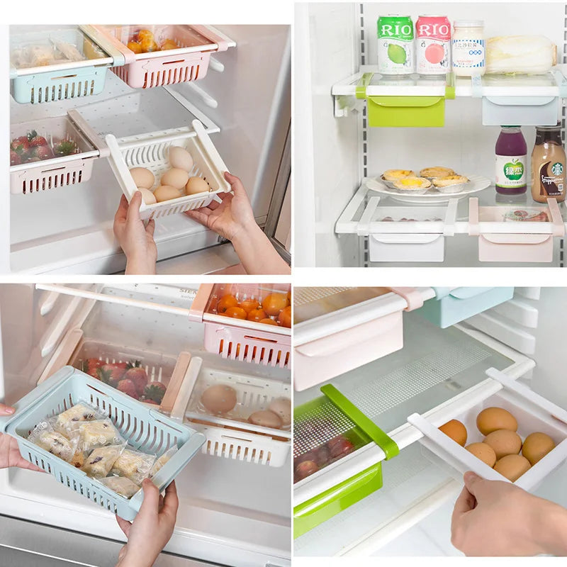 Cesto ajustável para geladeira | Frutas | Alimentos frescos | Suporte universal