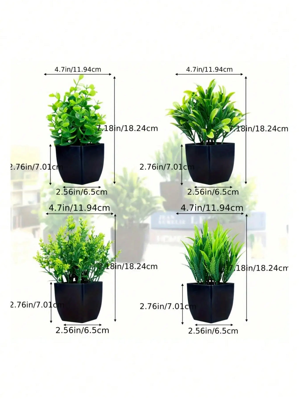 Mini planta artificial de eucalipto em vaso para decoração de interiores I Casa I Escritório I Decoração natural I Interiores I Planta de PVC I Vaso preto