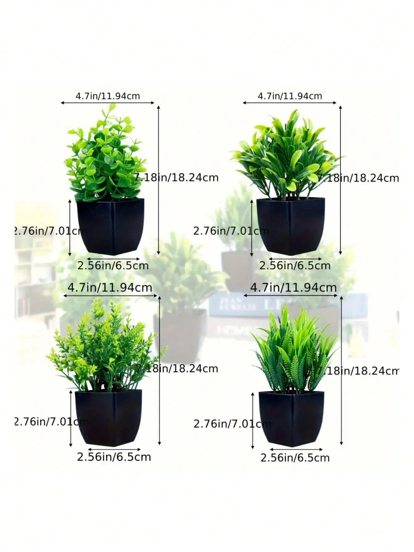 Mini planta artificial de eucalipto em vaso para decoração de interiores I Casa I Escritório I Decoração natural I Interiores I Planta de PVC I Vaso preto