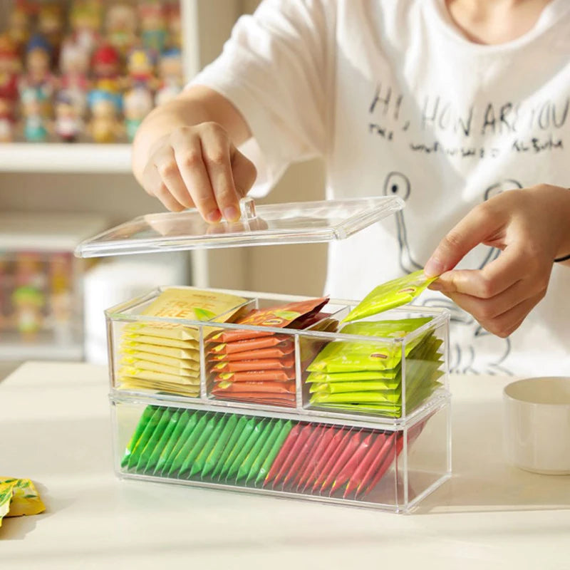 Sugar Bag Tea Storage Holder Trash Cans For Office Organizer Bags Divided Storage Bins With Lid Bin Box Transparent