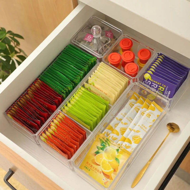Sugar Bag Tea Storage Holder Trash Cans For Office Organizer Bags Divided Storage Bins With Lid Bin Box Transparent