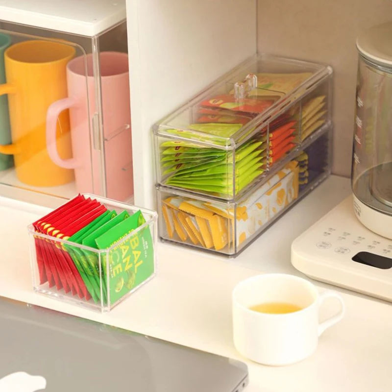 Sugar Bag Tea Storage Holder Trash Cans For Office Organizer Bags Divided Storage Bins With Lid Bin Box Transparent