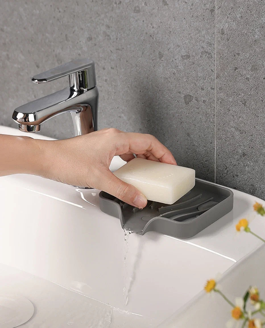 1-Pack Silicone Drain Soap Box Kitchen Bathroom Anti-slip Sink Tray Creative Washing Table Soap Tray Free Punch Drain Rack