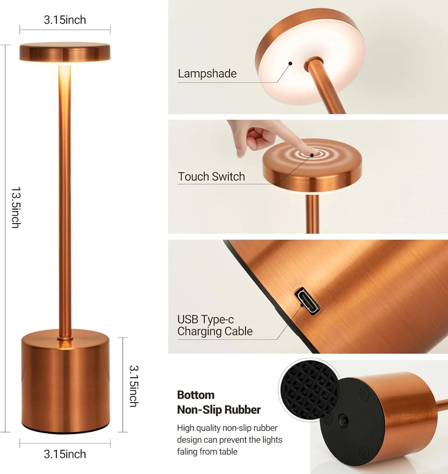 Luminária de Mesa LED com Toque e Recarga sem Fio