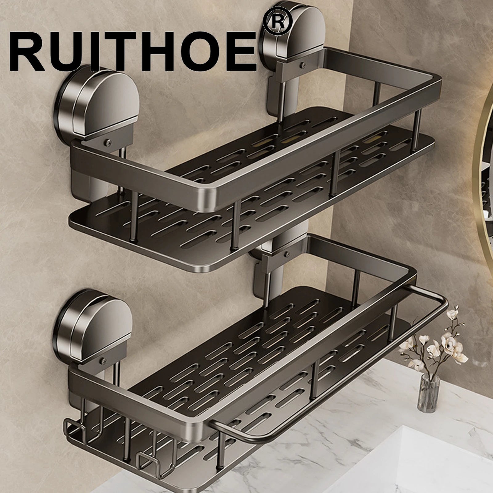 Suporte em alumínio para banheiro | Porta Shampoo e Sabonete | Kit com 1 ou 2 partes | Ventosa