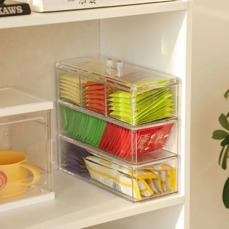 Sugar Bag Tea Storage Holder Trash Cans For Office Organizer Bags Divided Storage Bins With Lid Bin Box Transparent