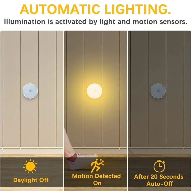Luminária LED com sensor de movimento | Recarregável USB | Luz quente e/ou Branca