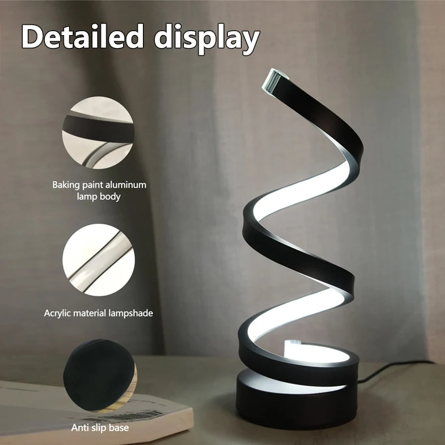 Modern Creative LED Table Lamp Spiral Desk Light 3 Colors Dimmable for Bedroom Living Room Office Bedside Decoration Lighting