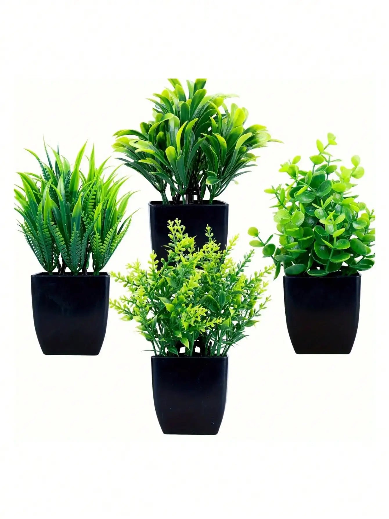 Mini planta artificial de eucalipto em vaso para decoração de interiores I Casa I Escritório I Decoração natural I Interiores I Planta de PVC I Vaso preto