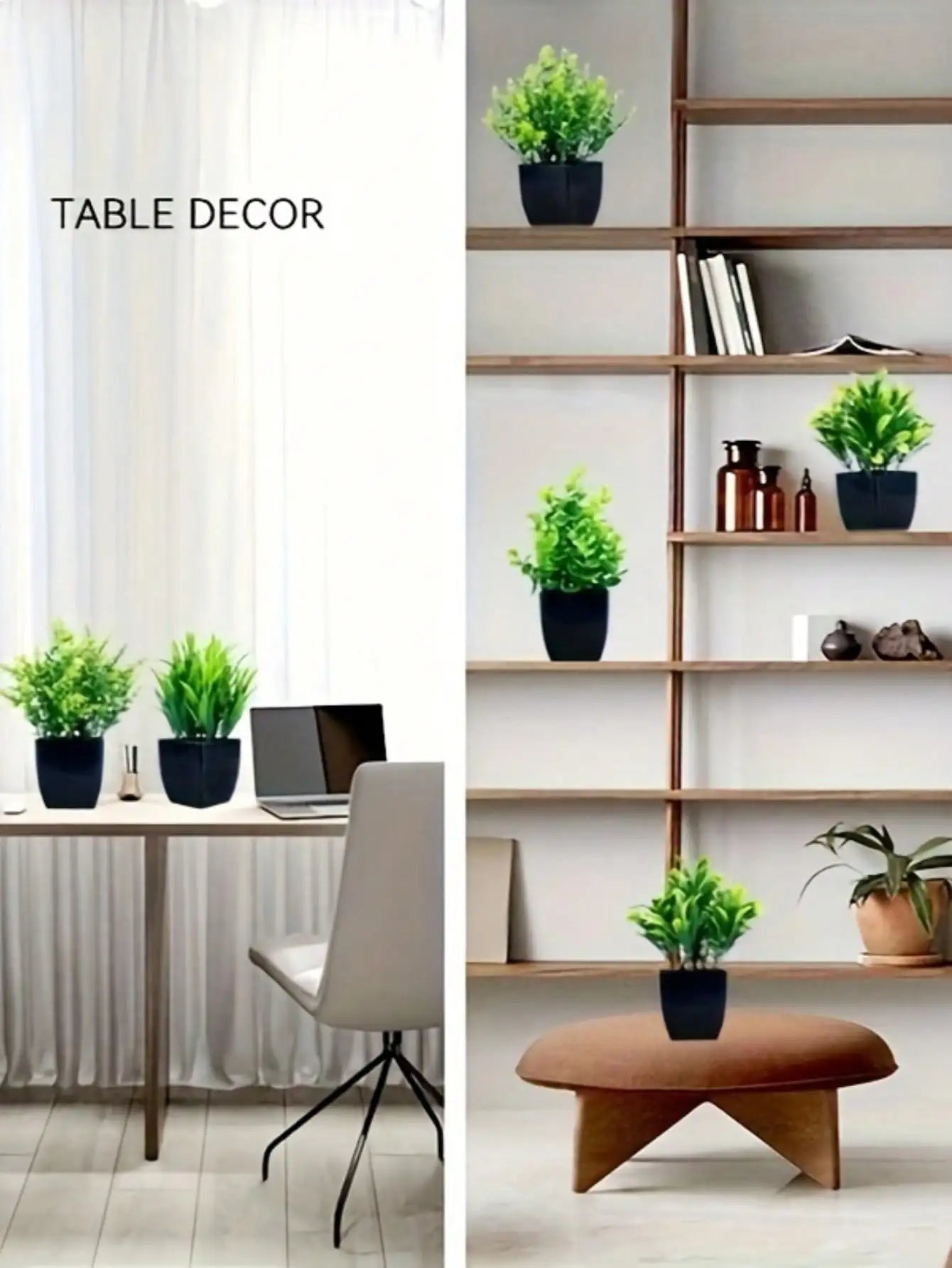 Mini planta artificial de eucalipto em vaso para decoração de interiores I Casa I Escritório I Decoração natural I Interiores I Planta de PVC I Vaso preto