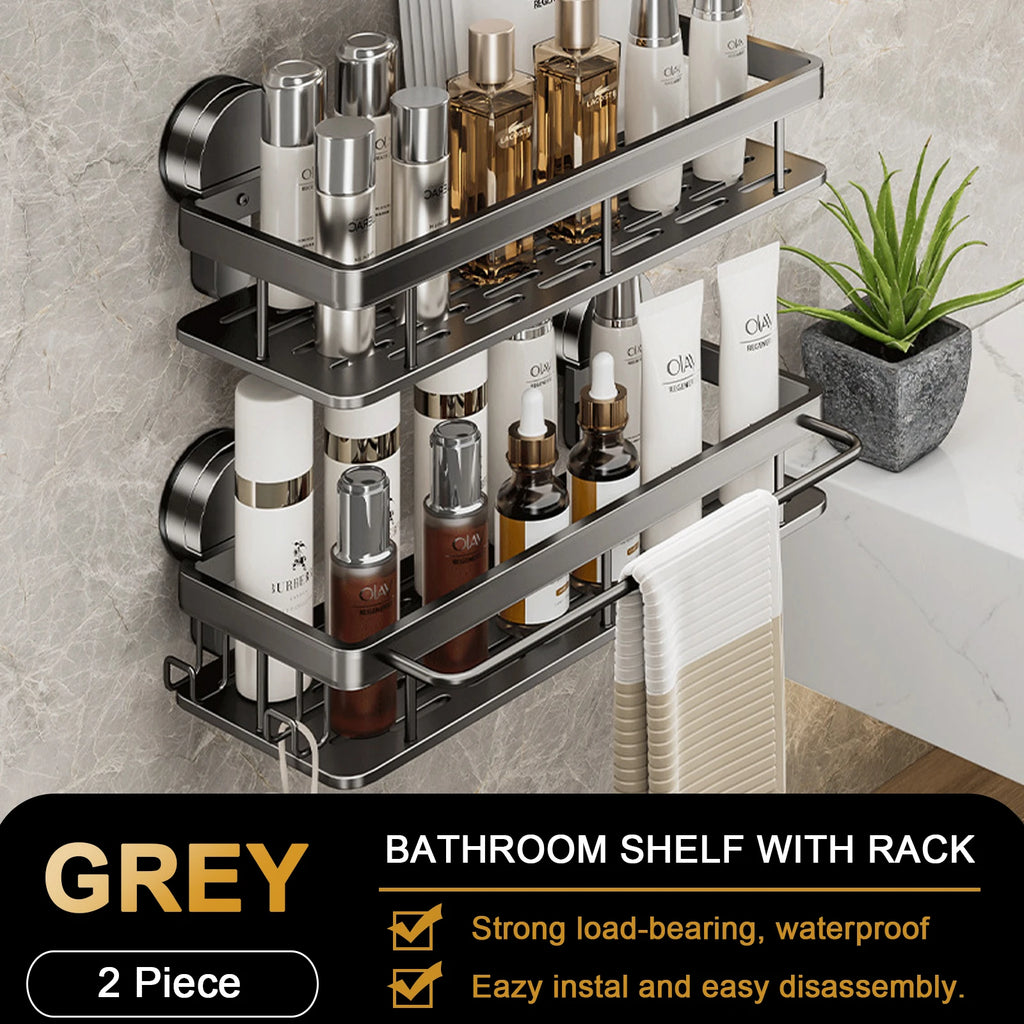Suporte em alumínio para banheiro | Porta Shampoo e Sabonete | Kit com 1 ou 2 partes | Ventosa