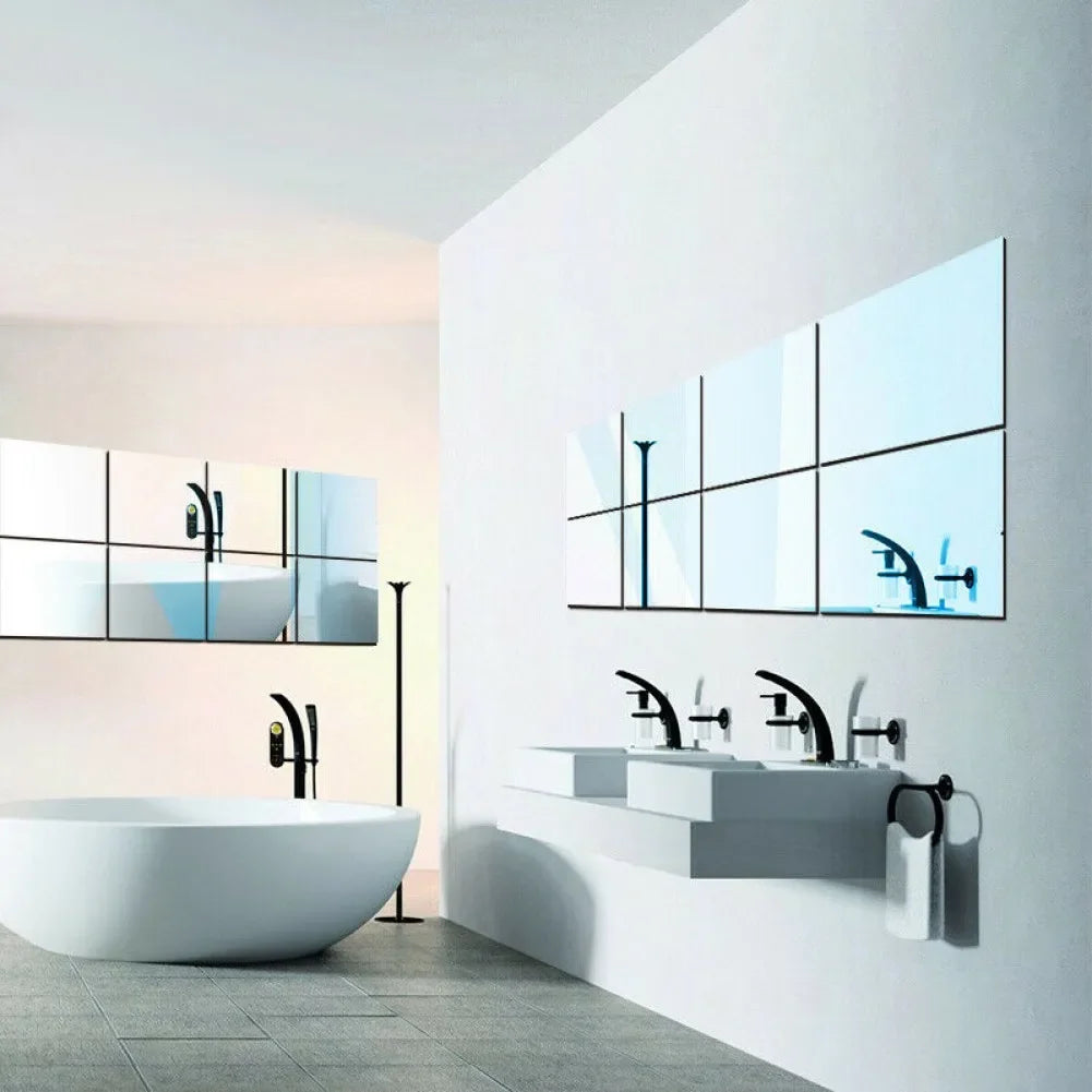 Adesivos de parede de azulejos de vidro espelhados, decalque de mosaico para decoração de casa 10 Peças I Adesivo acrílico autoadesivo para banheiro I Adesivos de parede para decoração I