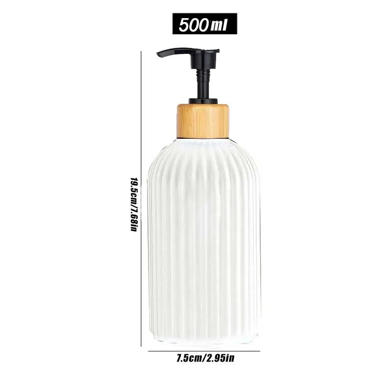500ml Strip Soap Dispenser With Bamboo Pump Refillable Bottle Shampoo Conditioner Lotion Body Wash Empty Container For Bathroom