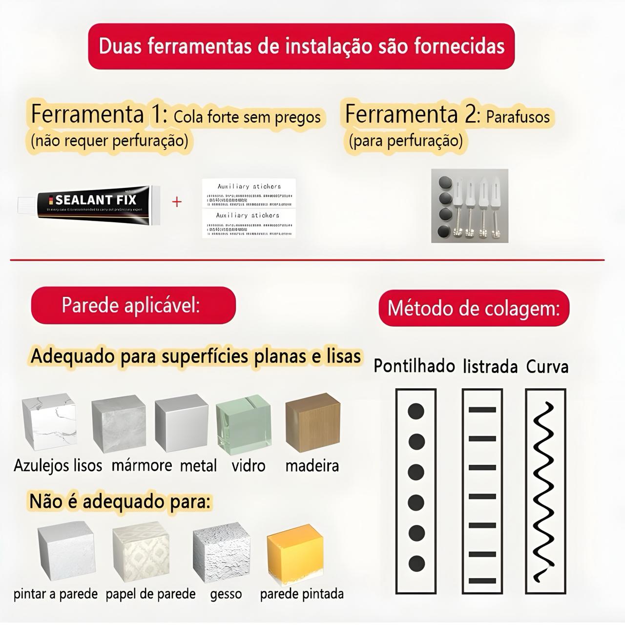 Suporte De Parede Alumínio Vassoura 2 Encaixes 3 Ganchos OPA-Q045